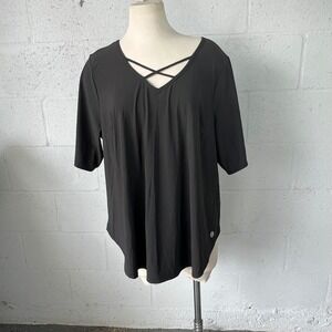 TORRID ACTIVE Black Crisscross V Neck Elbow Sleeve High Low Top Plus Size 2